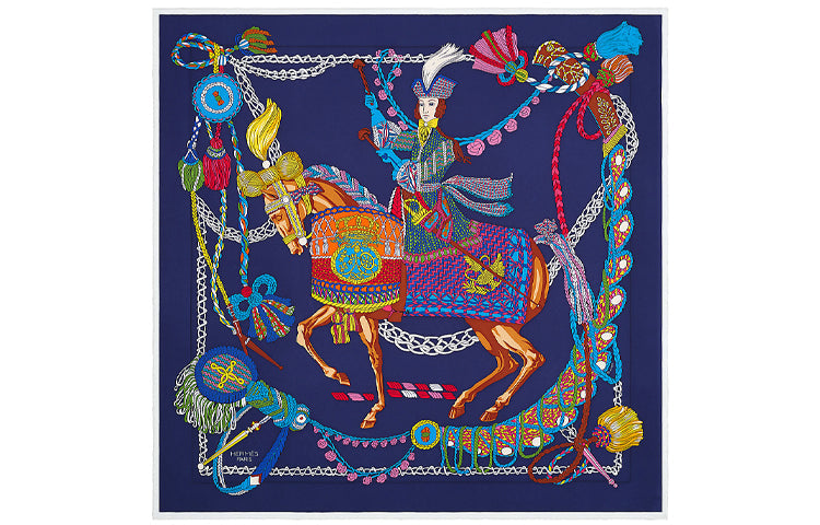 HERMES Silk Scarves Unisex Dark Blue