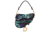 DIOR Saddle Embroidery Saddle Bags One Shoulder Handbags Women's Blue & Multicolor