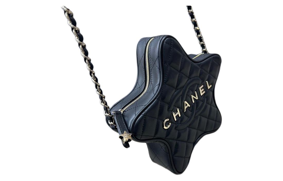 CHANEL Silk Satin One Shoulder Crossbody Clutches Women's Black