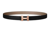 HERMES Gold Buckle Epsom Calfskin Double Sided Leather Belt Women's Black Width 2.4cm