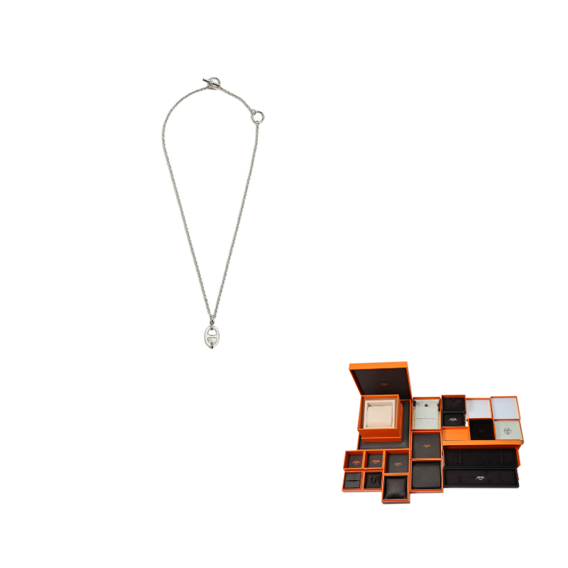 HERMES Mini Maillon Palladium Plated Necklaces Unisex Silver