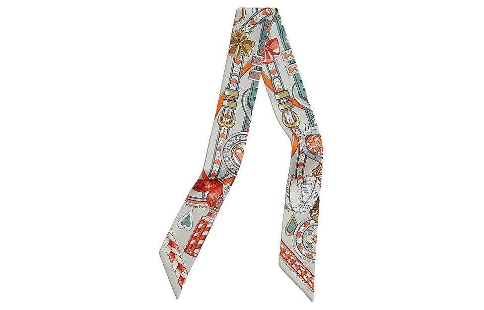 HERMES Silk Scarves Women's Pearl Gray