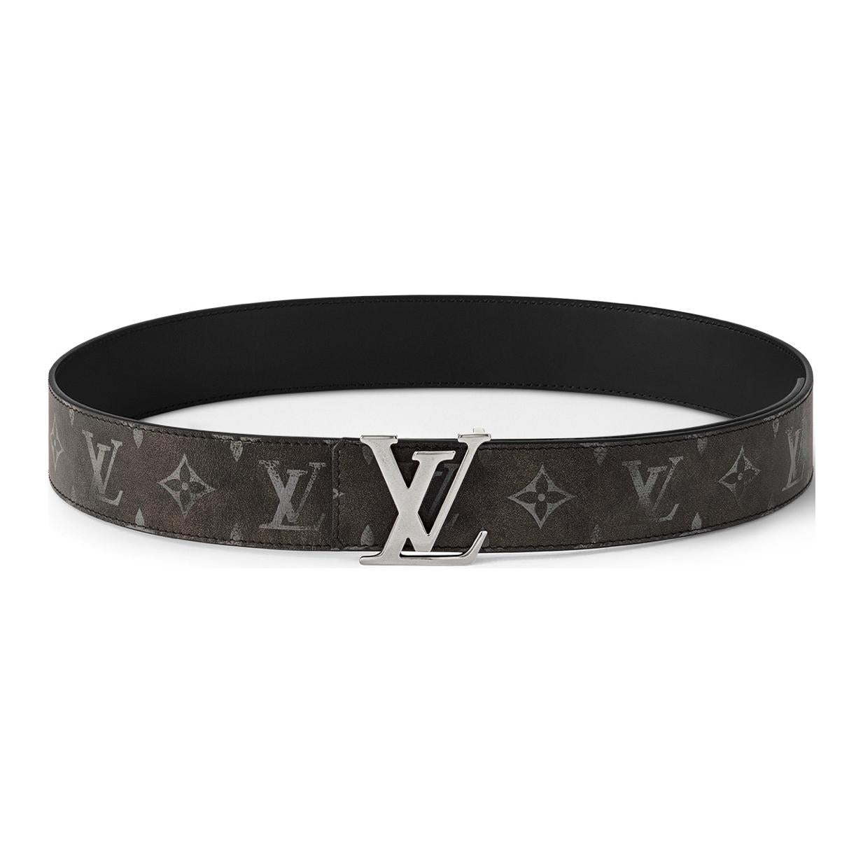 LOUIS VUITTON Leather Belts Men's Black Width 4cm