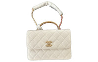 CHANEL Shiny Calfskin Handbag Shoulder Bag Crossbody Bag Small Size Women's White