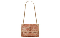 SAINT LAURENT Niki Fabric Cow Leather Patchwork Hobo Bag Crossbody Bag Shoulder Bag Women's Vintage Pink