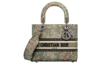 DIOR Lady D-Lite Embroidery Daisie Bag Tote Bag Shopping Bag Handbag Medium Size Women's Green