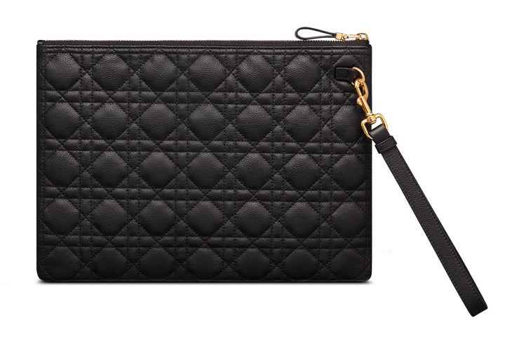 DIOR Soft Cow Leather Clutch Large Size Women's Black