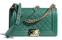 CHANEL LEBOY Cow Leather Handbag Chain Shoulder Bag Crossbody Bag Women's Green