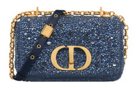 DIOR Caro Rhinestone Embroidered Velvet Fabric Crossbody Bag Shoulder Bag Women's Blue