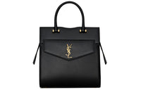 SAINT LAURENT UPTOWN Leather Tote Bag Shopping Bag Handbag Small Size Women's Black