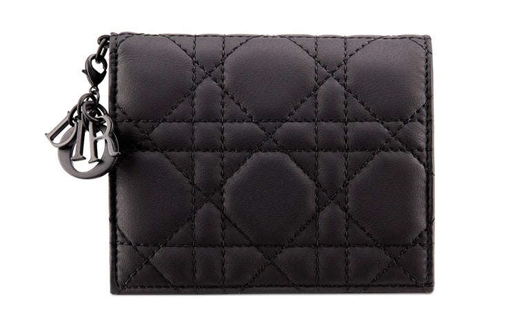 DIOR Lady Dior Cow Leather Wallet Mini Women's Matte Black