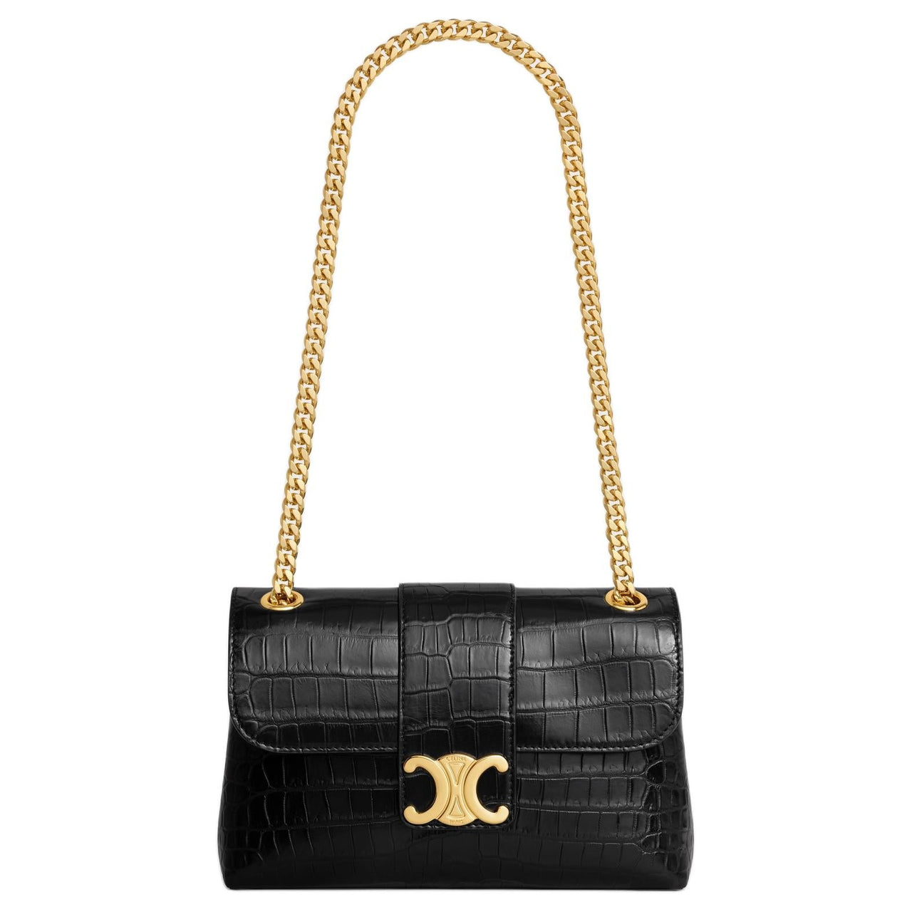 CELINE Crocodile Leather Shoulder Bag Crossbody Bag Women's Black
