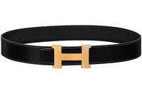 HERMES Constance Matte Gold Buckle Togo Calfskin Double-Sided Leather Belt Men's Black Width: 3.8cm