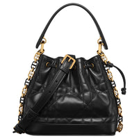 DIOR Wicker Pattern Calfskin Bucket Bags Shoulder Bag Crossbody Bag Handbag Small Size Women's Black