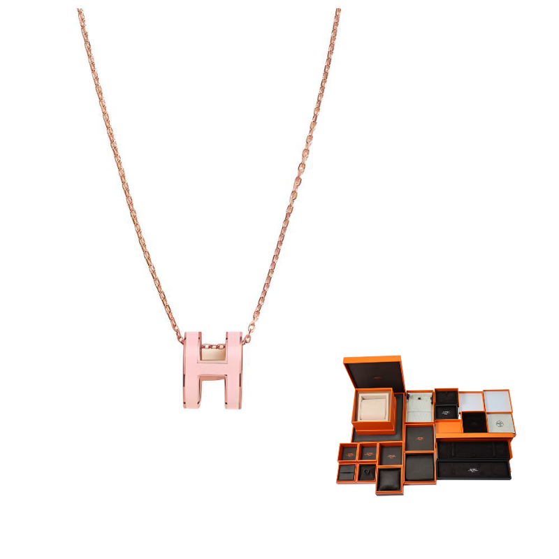 HERMES POP H Collection Enamel Necklaces Women's Chain Rose Gold