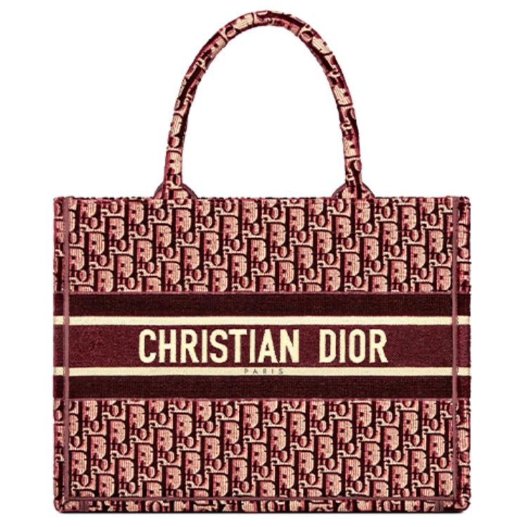 DIOR BookTote Slanted Embroidered Velvet Handbag Small Size Women's Burgundy