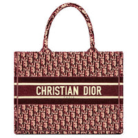 DIOR BookTote Slanted Embroidered Velvet Handbag Small Size Women's Burgundy