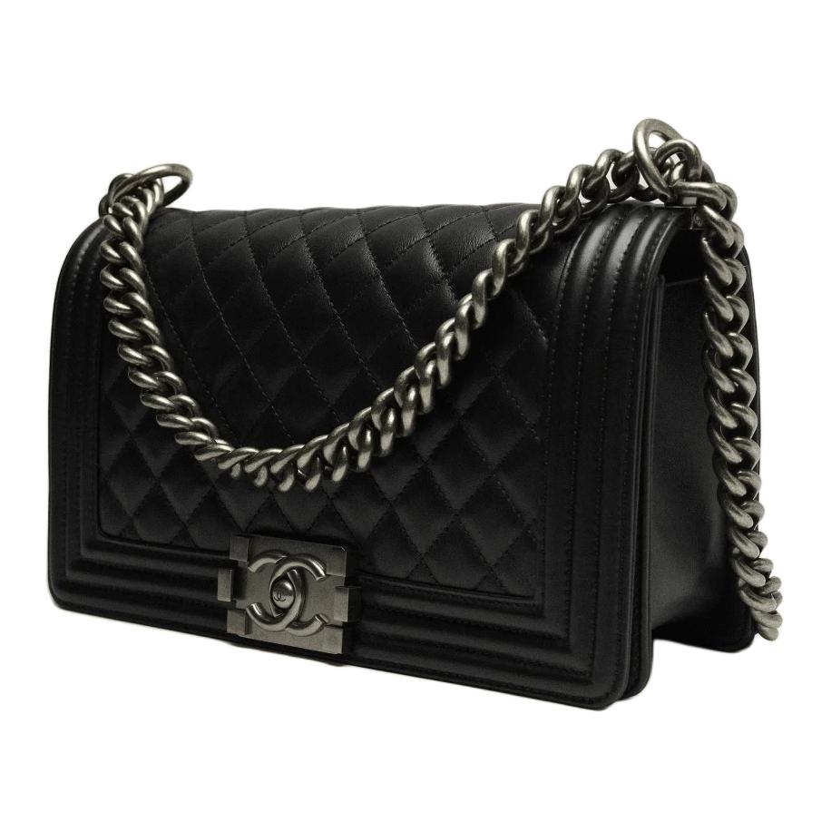 CHANEL Calfskin Shoulder Bag Medium Size Women's Black