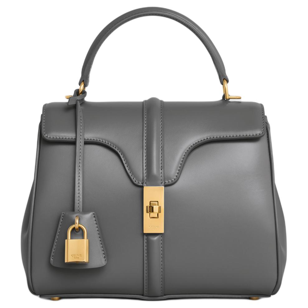 CELINE Satin Calfskin Shoulder Bag Crossbody Bag Handbag Small Size Women's Smoke Black