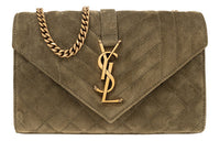 SAINT LAURENT ENVELOPE Suede Envelope Bag, Crossbody Bag, Shoulder Bag Small Size Women's Khaki