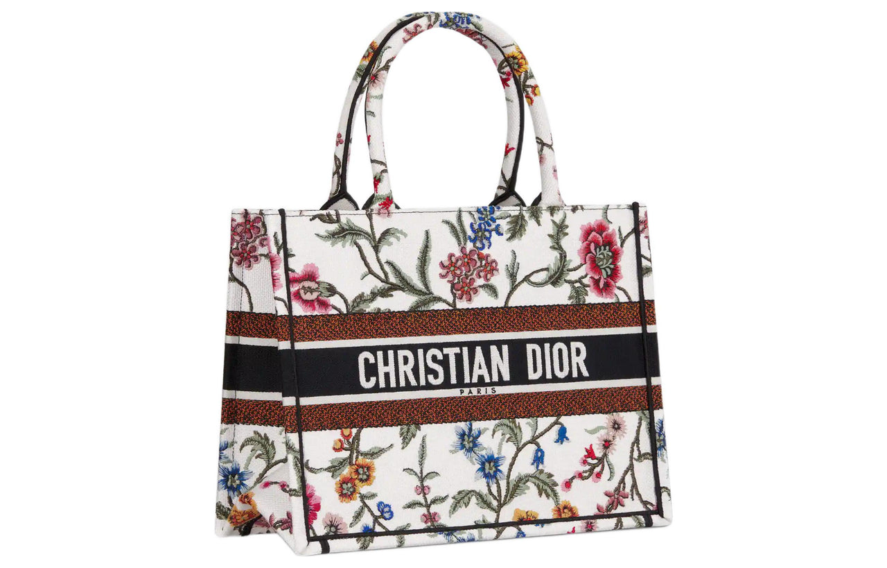 DIOR BookTote Embroidery Tote Bag Shopping Bag Handbag Medium Size Women's White/Multicolor