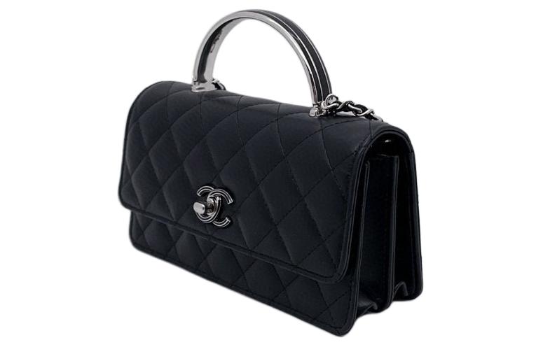 CHANEL Lambskin Mouth Cover Bag Crossbody Bag Women's Black