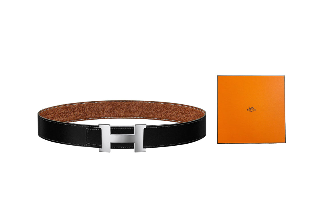 HERMES Constance Leather Belts Unisex Black/Brown-Box