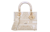 DIOR Lady D-Lite Embroidery Daisie Bag Handbag Shoulder Bag Crossbody Bag Medium Size Women's Gold