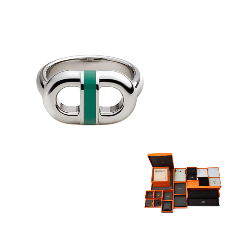 HERMES Stainless Steel Rings Unisex Peacock Green