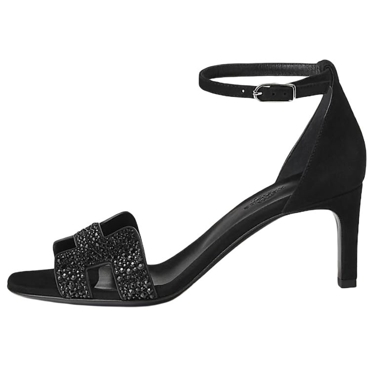HERMES Joy One Strap Sandals 7cm Women's Black