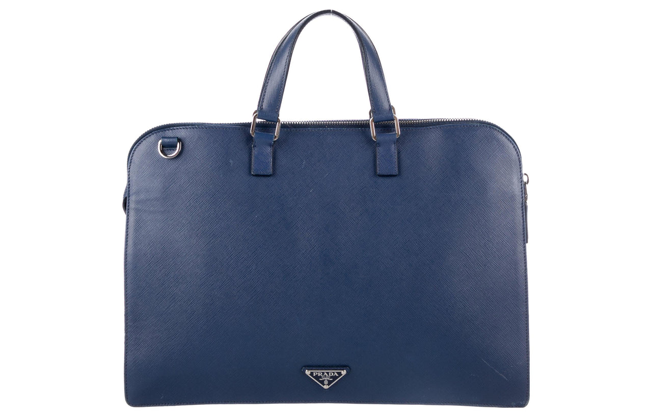 PRADA Leather Shoulder Bag Crossbody Bag Handbag Briefcase Men's Marine Blue