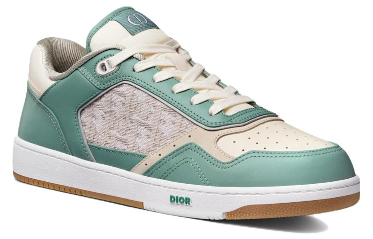 DIOR B27 Low Turquoise And Cream Smooth Calfskin And Cream DIOR Oblique Jacquard Canvas