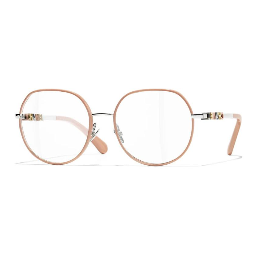 CHANEL Metal Irregular Shape Eyeglass Frames Unisex Pink
