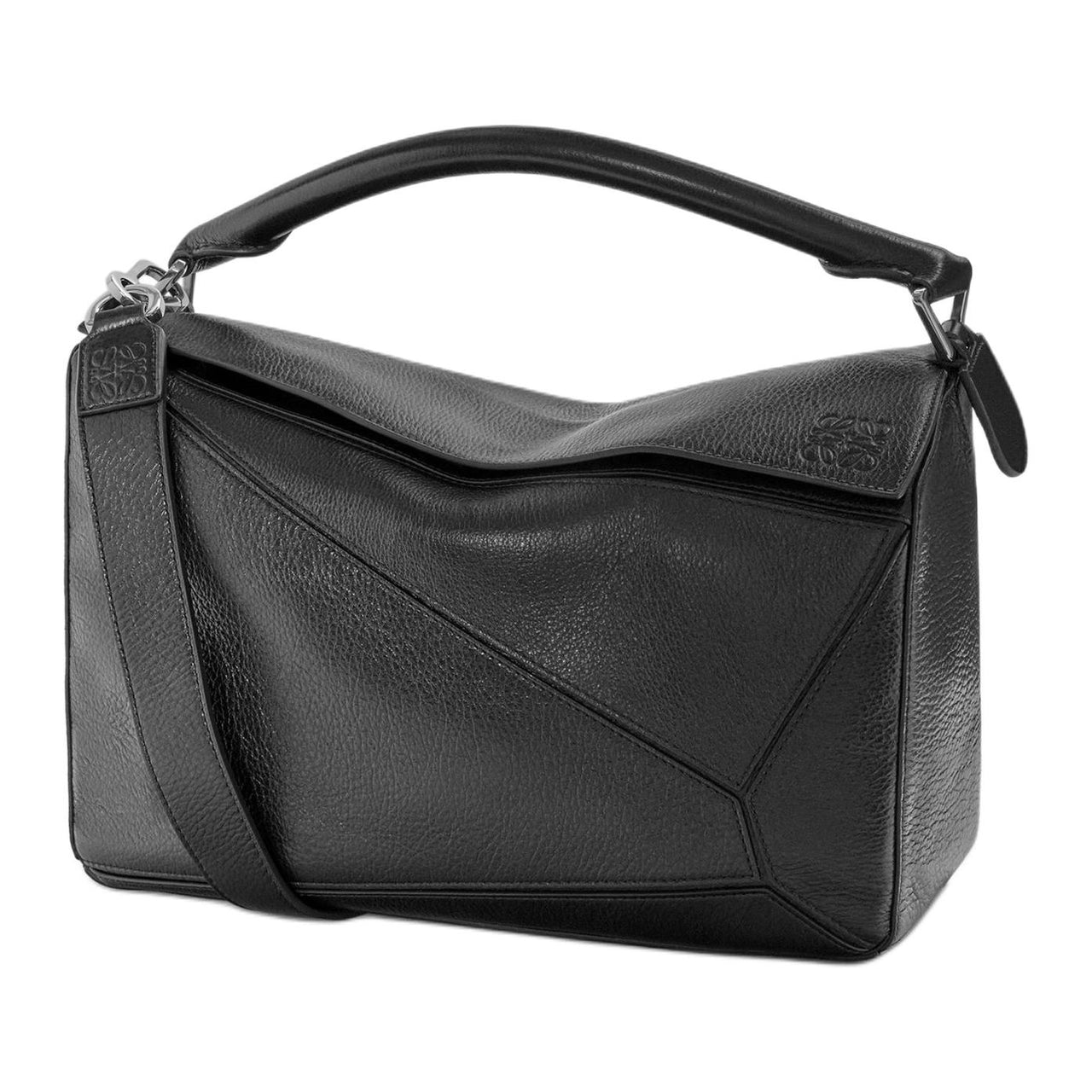 LOEWE Puzzle Deerskin One Shoulder Handbag Tubas Men's Black