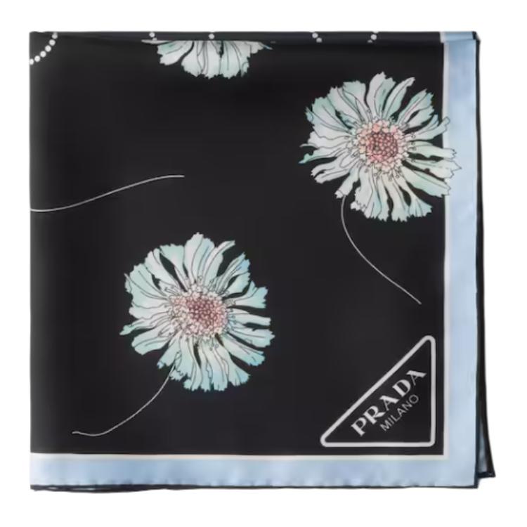 PRADA Fabric Silk Scarves Women's Blue