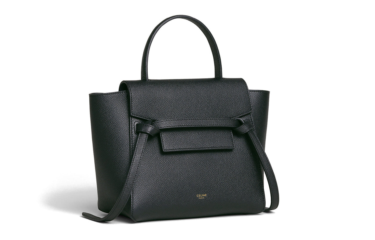 CELINE Grained Calfskin Catfish Bag, One Shoulder Handbag, Crossbody Bag Women's Black