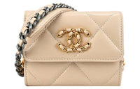 CHANEL 19Bag Lambskin Shoulder Bag Crossbody Bag Coin Purses Women's Pink Beige
