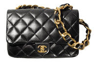 CHANEL Lambskin Mouth Cover Bag Crossbody Bag Large Size Women's Black