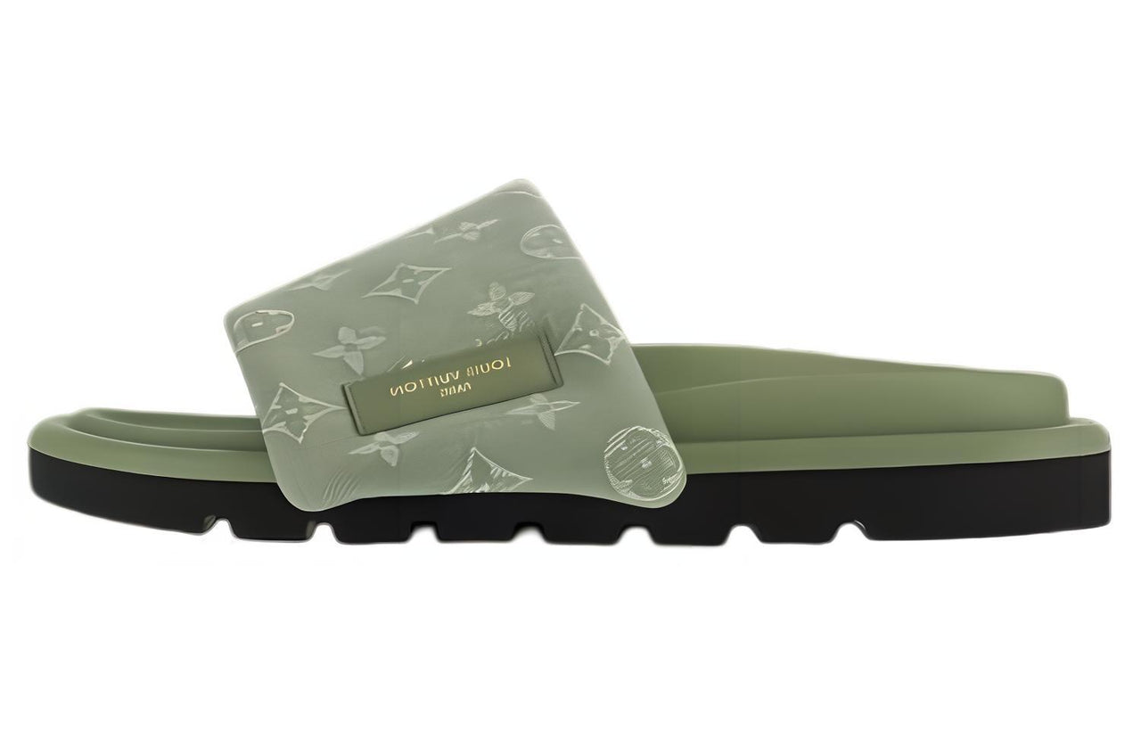 LOUIS VUITTON Pillow Rubber Sole Slip-Resistant Slide Slippers Women's Green