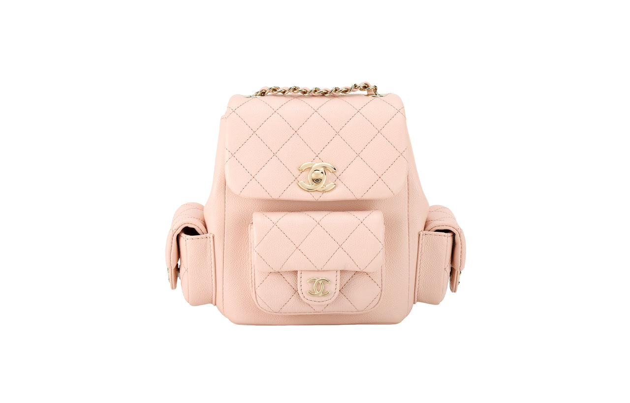 CHANEL Embossed Shiny Calfskin Backpack Small Size Women's Light Pink