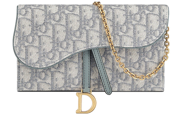 DIOR Saddle Fabric Combo Bag With Card Holder 2 in 1 WOC Wallet One Shoulder Handheld Handbag Regular Women's Gray