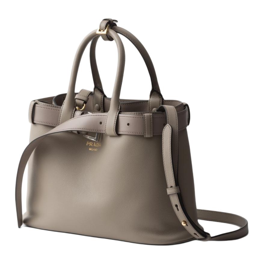 PRADA Leather Shoulder Bag Crossbody Bag Handbag Medium Size Women's Clay Gray