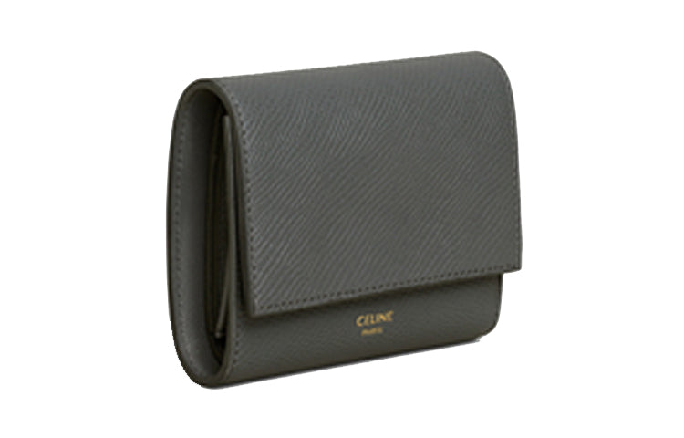 CELINE Grained Calfskin Wallet Women's Gray
