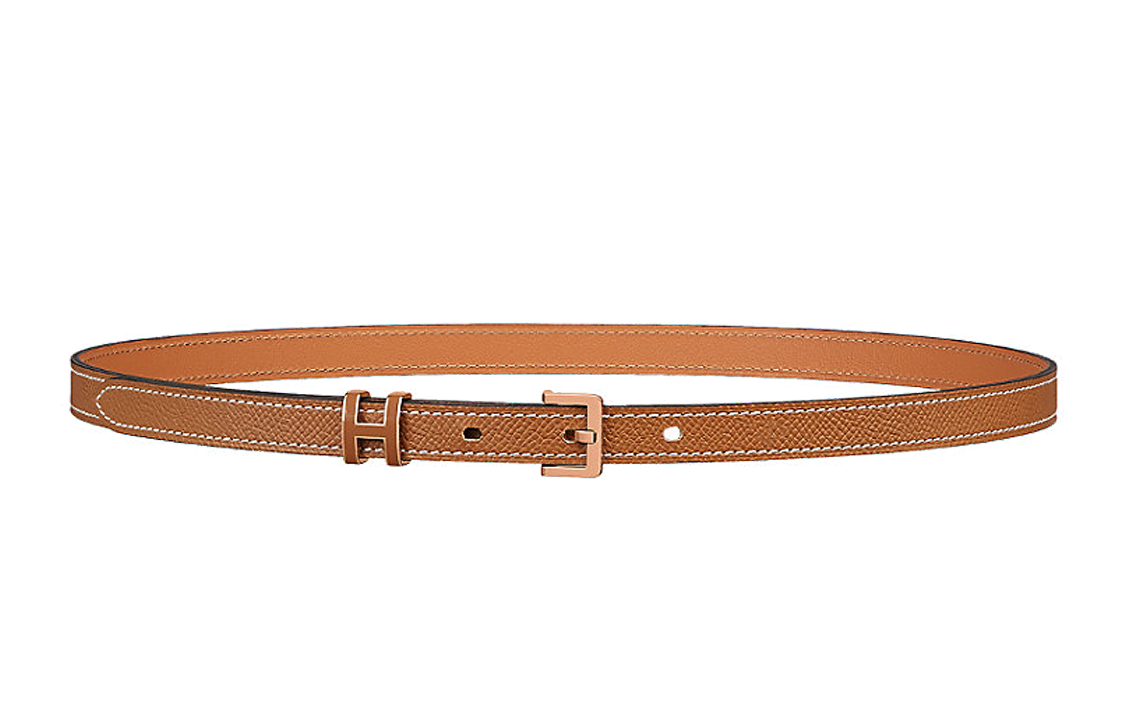 HERMES Cow Leather Leather Belts Women's Brown Width: 1.5cm