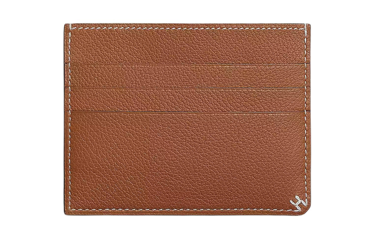 HERMES Evercolor Leather Card Holder Women's 37 Gold Gold Brown
