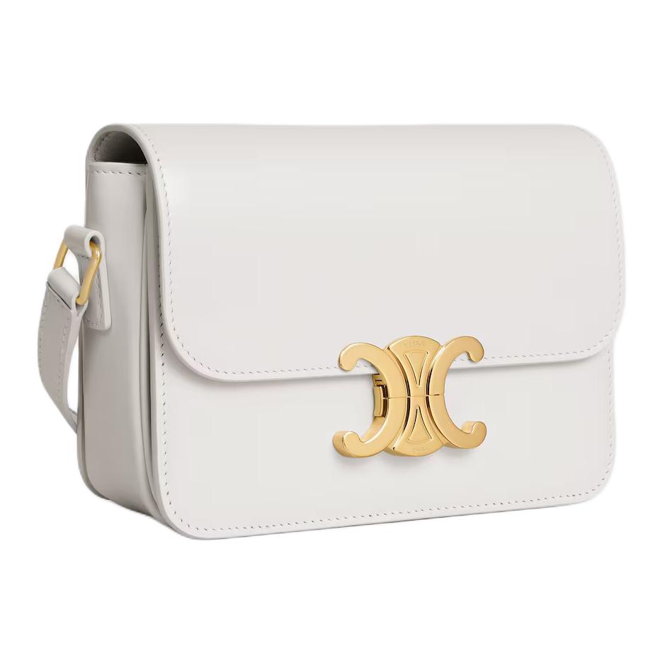 CELINE Triomphe Calfskin Shoulder Bag Women's White