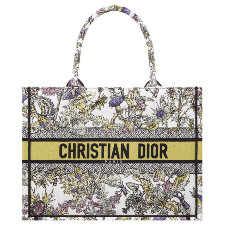 DIOR BookTote Cotton Tote Bag Shopping Bag Handbag Medium Size Women's Milk White