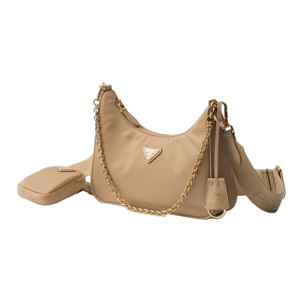 PRADA Re EditionRe Nylon Fabric Crossbody Bag, Shoulder Bag Women's Cork Beige & Dark Green