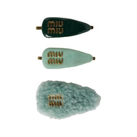 MIU MIU Leather Hair Clips Unisex Fir Green