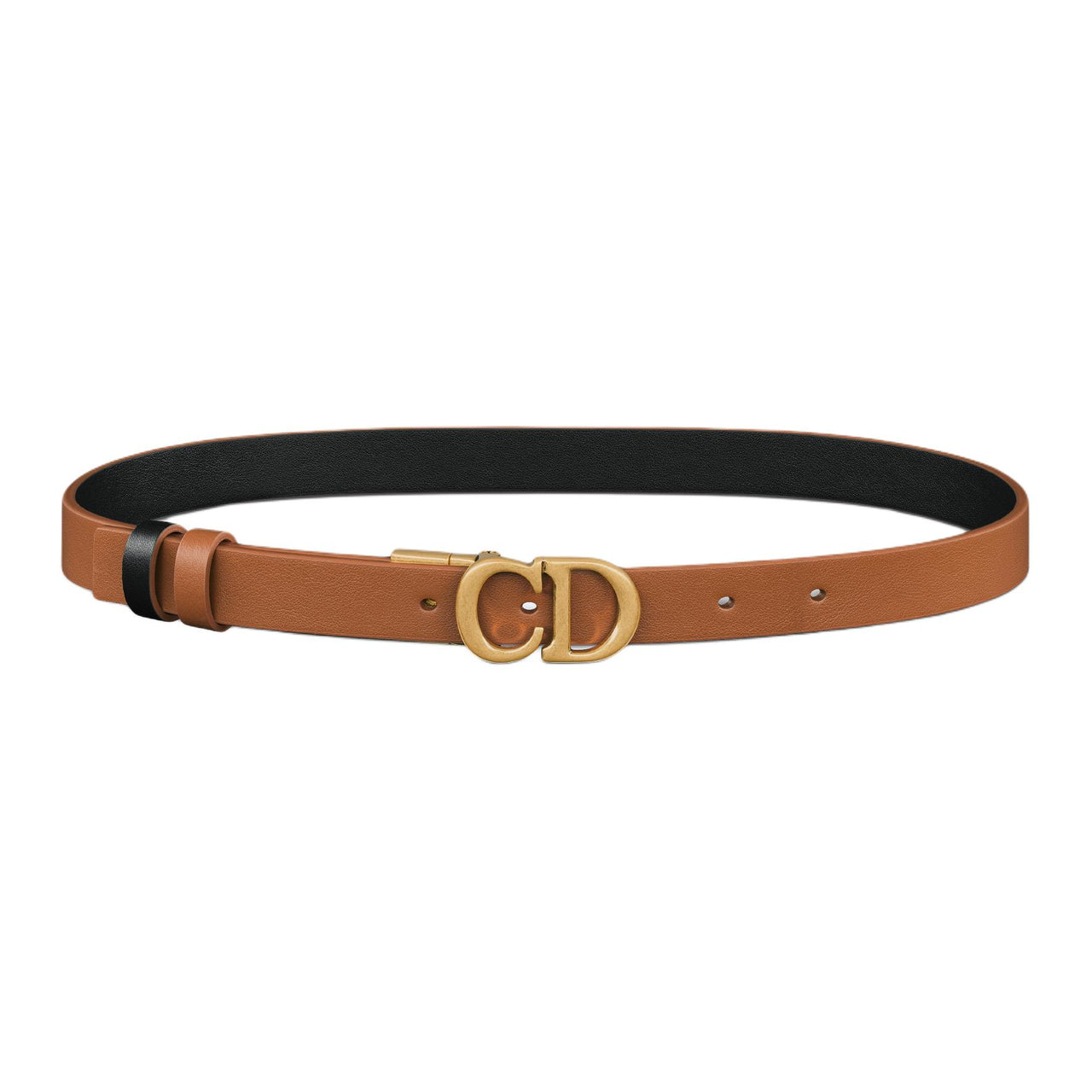 DIOR Cow Leather Brass Leather Belts Women's Black Width: 2CM